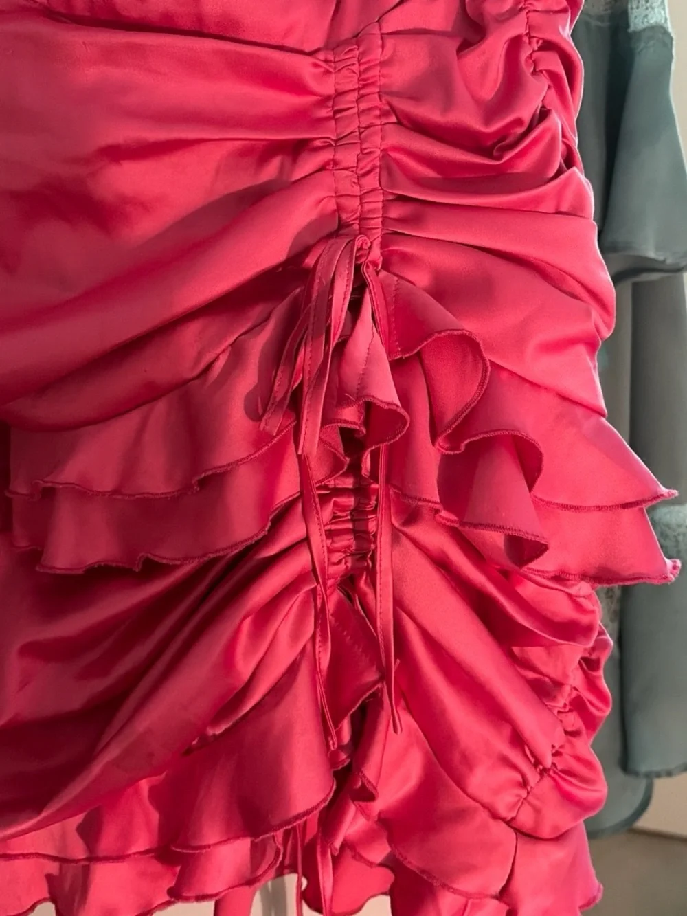 Tiger Mist Hot Pink Satin Ruched Ruffle Mini Skirt